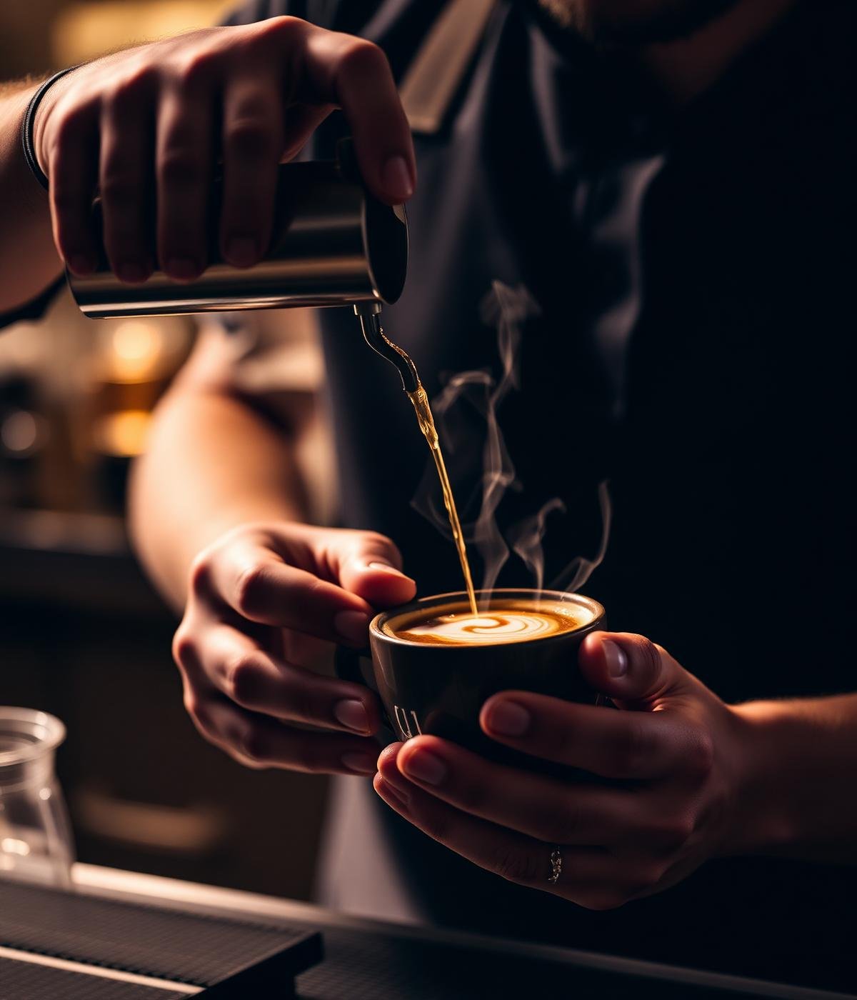 Barista pouring latte art